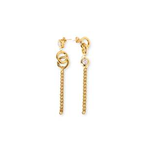 Crystal <b>Earrings</b> PVD Gold Plated 316L Stainless Steel Chain Drop Design Sustainable Resistant Jewelry - Product Image 1