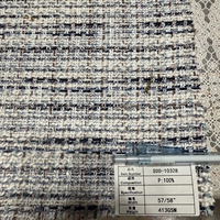 Tela Tweed Azul y Blanca Ecológica de 413 g/m², 100% Poliéster, con Hilo Metálico Dorado para Abrigos de Invierno de Lujo, SDD-10328