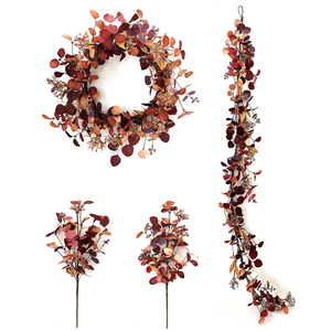 Guirnalda de <span class=keywords><strong>Hojas</strong></span> de <span class=keywords><strong>Eucalipto</strong></span> Otoñales y Bayas de Plástico, Decoración para Acción de Gracias y Navidad, Guirnalda de Flores de Plástico de 150 cm - Product Image 1