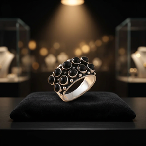 Anillo Art Palace Cluster Onyx de Plata 925, Estilo Bohemia, Engaste de Bisel, Unisex, Uso Diario, de la India (Rajasthan), para Todos los Tipos de Religiosidad - Product Image 4