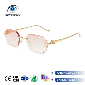 Gafas de Sol Premium con Protección UV400, Sin Montura, Corte Diamante, Adorno de Cabeza de Leopardo, Material de Lujo, para Conducir, Viajar y Salidas - Product Image 1