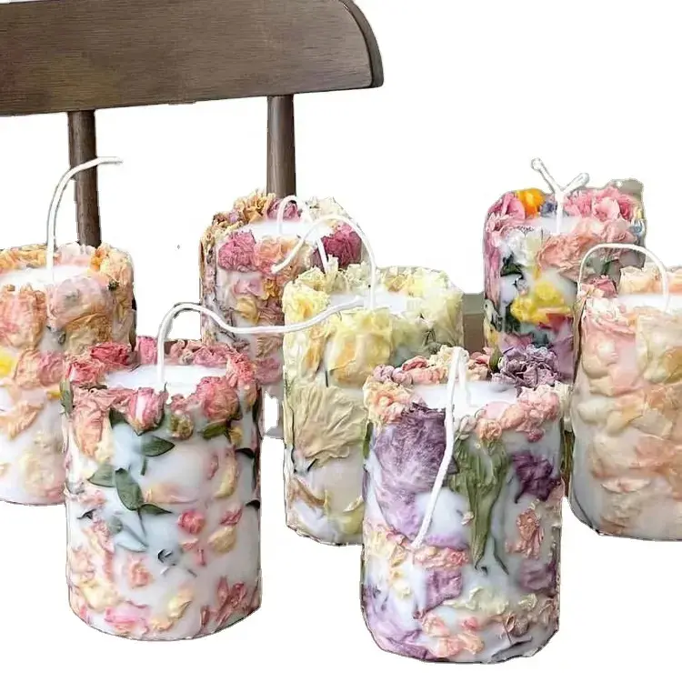 Romantische handgemachte getrocknete Blumen säule Duft kerzen Rose Soja Wachs Hochzeits geschenke Home Decor