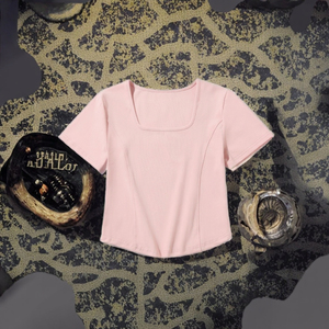 Camiseta de Verano de Color Sólido con Cuello Cuadrado Francés y Dobladillo en Arco, 100% Algodón, de Alta Calidad y Personalizada por Fabricantes de Ropa - Product Image 3