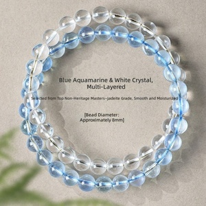 Pulsera Moderna Redonda de Cristal Azul Natural, Cuentas Transparentes, Alivio del Estrés, Sanación Espiritual, Comunicación, Piedra de la Suerte - Product Image 6