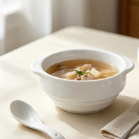 Bol à salade en porcelaine blanche avec poignées ergonomiques, design minimaliste émaillé, écologique, idéal pour les nouilles et le petit-déjeuner