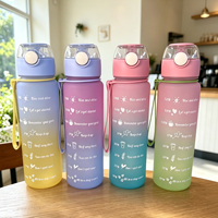 Bouteille d'eau PC dégradée de 650 ml avec marqueur de temps, couvercle à clapet et sangle portable pour la gym, le fitness, les activités de plein air et les voyages