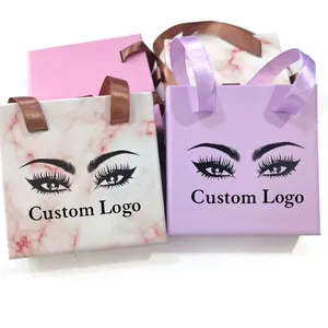 Wholesale New Design Cute Square 3d Mink Eyelash Packaging Box Private Logo Small Lash Box Shopping Bag Vendor