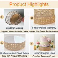 Décoration de mariage, bases de gâteau, support à gâteau en métal, acrylique, miroir argenté, or, ensemble de supports à gâteau avec perles de cristal