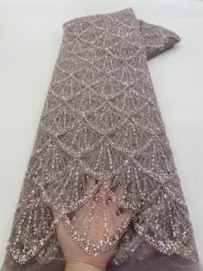 NI.AI Perlen-Seidenstoff Luxus-Seidenstoffe Paillettenstoff für Damen Hochzeitskleid Brauttummel Pailletten Spitze mit Perlen