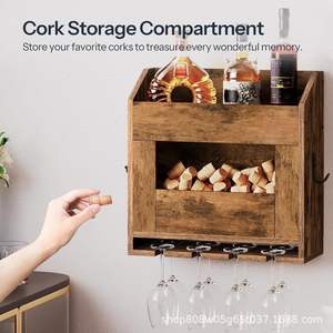 Porte-bouteilles mural en bois rétro, rectangulaire, en bois massif, pour fête, style simple - Product Image 4