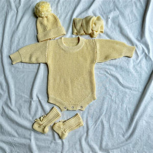 ชุดรอมเปอร์ถักสีทึบ1ชิ้นสำหรับเด็กทารกเด็กผู้ชายเด็กผู้หญิงหมวกบีนนี่ถุงเท้าบอดี้สูทสำหรับเด็กวัยหัดเดิน - Product Image 6