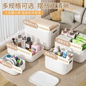 Bacs de rangement en plastique avec couvercles, empilables, rectangulaires, pour vêtements, jouets, organisateur de maison, panier - Product Image 3