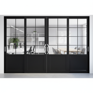 Portes coulissantes 3 panneaux en aluminium <span class=keywords><strong>avec</strong></span> ouverture infrarouge, verre noir, fabrication <span class=keywords><strong>sur</strong></span> <span class=keywords><strong>mesure</strong></span>, norme européenne, 1 ensemble - Product Image 2