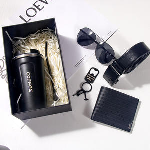 Vente en gros de marque de luxe Coffret cadeau d'affaires pour homme 5pcs Tasse en acier inoxydable <span class=keywords><strong>Portefeuille</strong></span> en verre Ceinture et porte-clés - Product Image 4