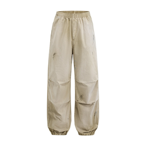 Pantalon lavé peint à la main personnalisable de haute qualité-Automne/Hiver Nouvelle arrivée Pantalon décontracté cargo rétro à revers en détresse - Product Image 2