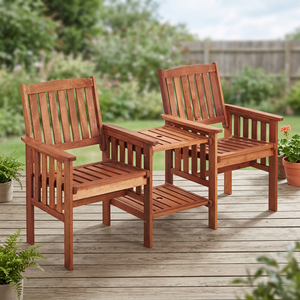 DT FURNITURE DT-LV01 Outdoor <b>Garden</b> Furniture Companion <b>Set</b> Foldable Wooden Loveseat & Loveseat <b>Bench</b> <b>for</b> Entertaining - Product Image 2