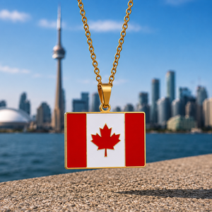 Collar con Colgante de la Bandera de Canadá Chapado en Oro de 18K al por Mayor, Hoja de Arce Roja y Blanca, Recuerdo Patriótico Canadiense, Joyería Unisex - Product Image 1