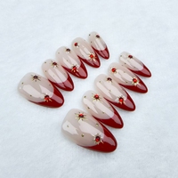Ongles artificiels faits à la main 100%, ongles portables français rouges, ongles à presser réutilisables de haute qualité