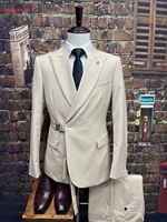 Setelan Jas Pria Bisnis Slim Fit Khaki (Jaket+Celana) Model Notch Dua Belahan Murah untuk Pesta Pernikahan MS3608