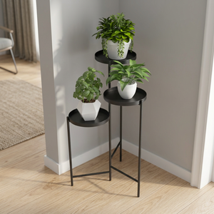 Compra resistente del fabricante y mayorista indio, soporte de planta de Metal negro de forma redonda para decoración de interiores de macetas Hotel Resort - Product Image 1