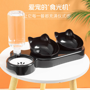 Station d'alimentation pour chats avec distributeur d'eau automatique, double bol pour chats, conception anti-renversement, forme arrondie - Product Image 3
