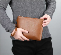 Tas Selempang Kasual Pria Kulit PU Lembut Tas Pria Tas Ponsel Dompet Tangan Logo Custom