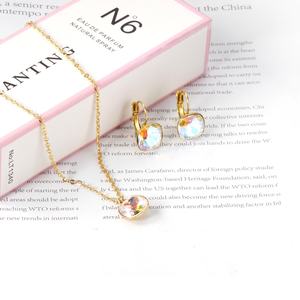 Ensemble de bijoux pour femmes, collier et boucles d'oreilles en acier inoxydable plaqué or avec pierres précieuses colorées magnifiques et populaires - Product Image 3