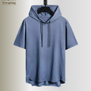 T-shirt a <span class=keywords><strong>Maniche</strong></span> <span class=keywords><strong>Corte</strong></span> <span class=keywords><strong>con</strong></span> Cappuccio da Uomo in Tinta Unita <span class=keywords><strong>Felpa</strong></span> <span class=keywords><strong>con</strong></span> Cappuccio da Uomo Traspirante e Ampia a Mezza Manica - Product Image 1