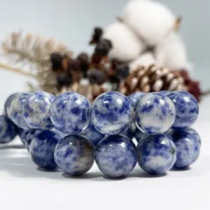 Perles lisses naturelles pour la fabrication de bijoux, pièces, grosses pierres précieuses, 4mm, 6mm, 8mm, 10mm, 12mm, bricolage, artisanat, fait à la main, bleu, blanc