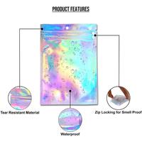 Personnalisé refermable transparent cosmétique holographique emballage sac pochette holographique ziplock sac auto-adhésif maquillage fermeture éclair sac