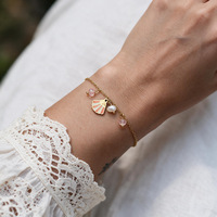 Bracelet en acier inoxydable plaqué or 18 carats avec coquille émaillée et perle pour femme, pierre naturelle rose, délicat, vente en gros OEM