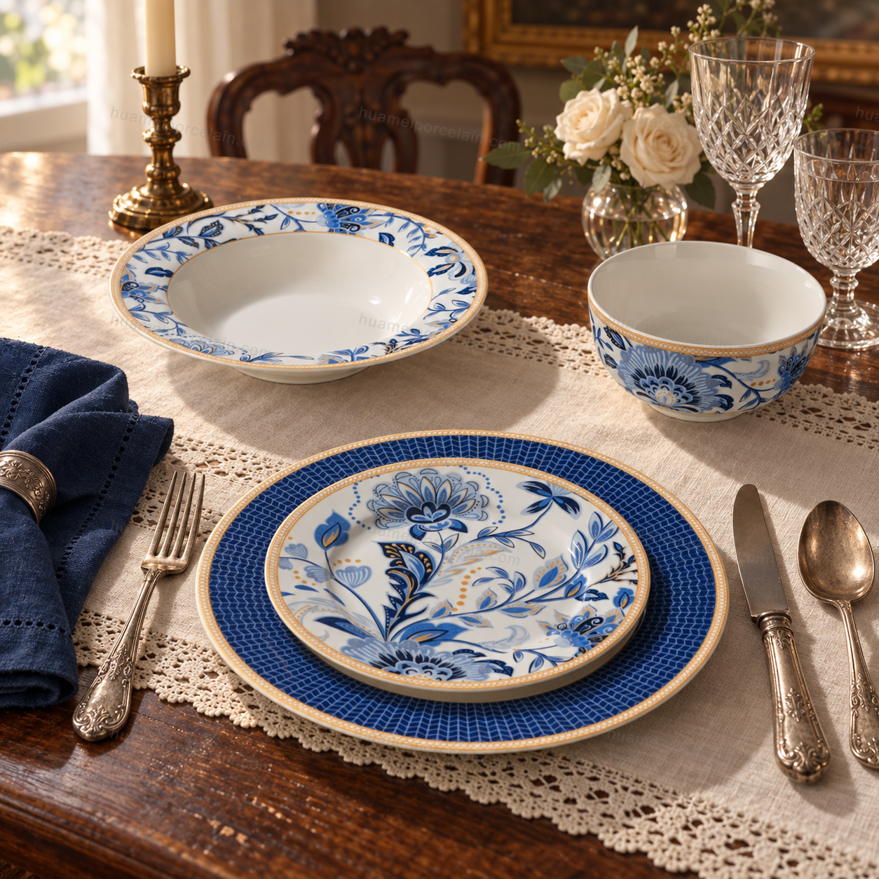 Custom Fine Bone China Luxury Crockery Tableware Plato Vajilla Assiette Porcelain Ceramic Plate Dinnerware Dinner Sets · image 4