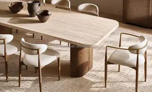 Chaise <span class=keywords><strong>de</strong></span> Salle à Manger Sassanid OEM Design Moderne Mi-Siècle en Chêne Brun et Laiton Tissu Arno Américain - Product Image 6