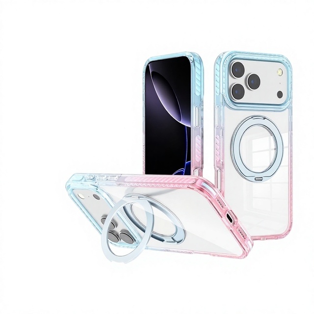 Gradient Magnetic Phone Case with 360° Rotatable Ring Kickstand, Shockproof Protective Cover for iPhone 18 Pro / 18 Pro Max