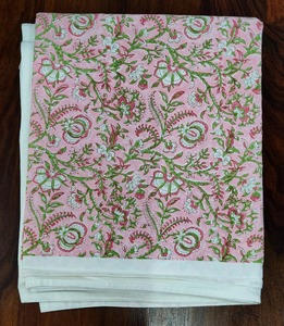 Pink Hand Block Printed <b>Tablecloth</b> Woven Cotton Fabric Floral Print Table Linen for Home Dining <b>Party</b> - Product Image 1