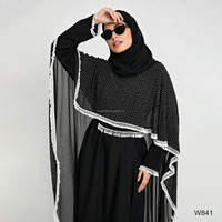 Tenue de soirée formelle modeste pour femmes musulmanes, Abaya de Dubaï, ensemble 3 pièces, cape luxueuse avec strass et pompons, vêtement d'extérieur avec robe intérieure