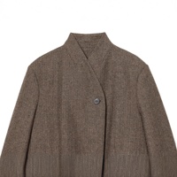 Blazer en laine tissée marron pour femme, col montant, bouton unique, coupe ample, manteau vintage, veste à manches longues