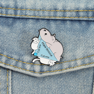 Broches de Esmalte con Diseño de Animales Españoles, Pin de Solapa con Dibujos Animados de Hipopótamo, Tenusa y Gato, Joyería al por Mayor - Product Image 1