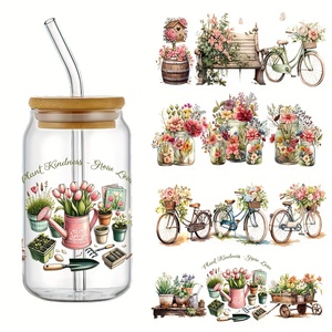 Decalcomanie da giardino fiori primaverili UV DTF carta di trasferimento impermeabile 16 Oz barattolo di vetro bottiglia tazza fai da te decorazione artigianale - Product Image 1