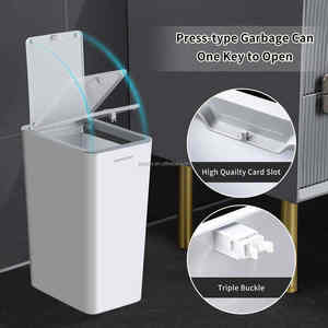 小型ゴミ箱蓋付きバスルーム2パックプラスチックゴミ箱プレスタイプふた付き (2個3.4 + <span class=keywords><strong>2.3</strong></span>ガロン) - Product Image 4