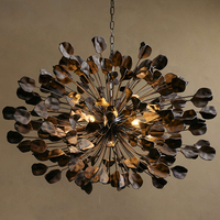 Lustre suspendu en laiton antique avec pétales de fleurs en céramique de luxe pour salon, salle à manger, villa, hôtel, décoration de mariage