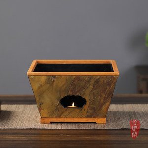 Bamboo Tea Warmer Square Large Lacquered Bucket Shape Rock Tea Brewer Candle Heating Jug For Tea Room - Product Image 2