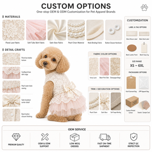 Robe de princesse pour chien sans manches en dentelle florale avec nœud perlé, vêtements pour animaux de haute couture, jupe élégante à boutons au dos - Product Image 2