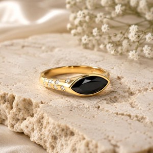 Elegant Black Obsidian Marquise Cut Gemstone <b>Ring</b> Natural Crystal Jewelry for Women <b>Crafted</b> with 925 Sterling Silver & 18K Gold - Product Image 5