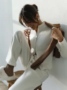 Blubelle 2025 <span class=keywords><strong>donna</strong></span> Casual <span class=keywords><strong>Cardigan</strong></span> Slim a manica lunga a doppia <span class=keywords><strong>cerniera</strong></span> in maglia caldo <span class=keywords><strong>con</strong></span> colletto da marinaio per l'autunno inverno - Product Image 4