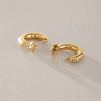 J&D Aros de Oro de 18K y Acero Inoxidable en Forma de U con Estrella y Circonitas Blancas, Joyería Femenina Minimalista, Hipoalergénica y Elegante