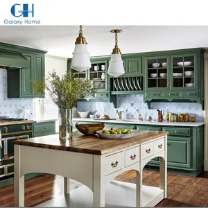 تصميم المؤن على الوجهين ، خزانات مطبخ مطلية باللون الأخضر من الجزيرة ، خزانة مطبخ بطلاء أخضر