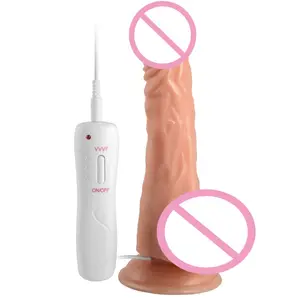 Mainan seks Dildo bergetar dewasa TPE 7.7 inci baru dengan 6 Mode murah mainan seks untuk wanita