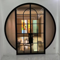 Puerta Plegable Corredera de Vidrio Francés con Diseño Postmoderno en Forma de Arco, Acabado en Aleación, Aislamiento Acústico 5, para Sala de Estar