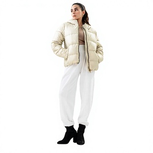 Chaqueta Acolchada con Capucha para Mujer, Corta, Holgada, Rellena de Plumón, Cortavientos, con Cierre de Cremallera, Informal, para Invierno, de Color Sólido - Product Image 1